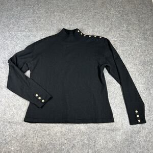 Vtg Cappagallo Sweater Large Black Lambswool Turtleneck Winter Classic Flaw